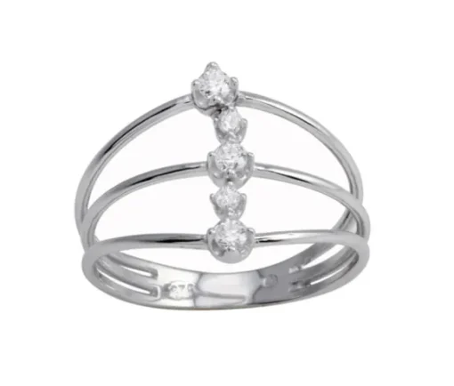 BAGUE 3 RANGS EN ARGENT RHODIÉ SERTIE DE CUBIQUES ZIRCONIAS