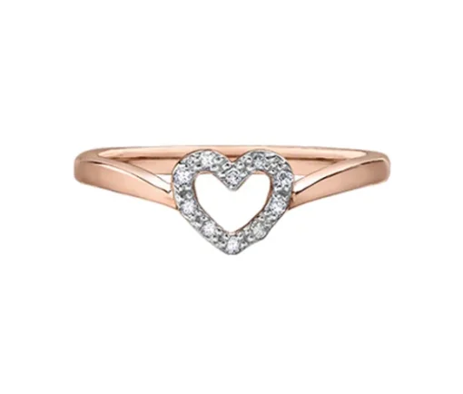 BAGUE COEUR EN OR 10K ROSE SERTIE DE DIAMANTS