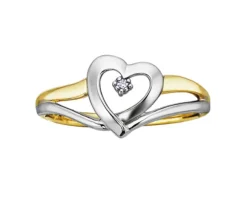 BAGUE COEUR EN OR 10K 2TONS SERTIE DpiUN DIAMANT