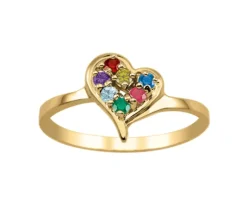 BAGUE COEUR FAMILIAL EN OR 10K SERTIE DE 1-7 PIERRES