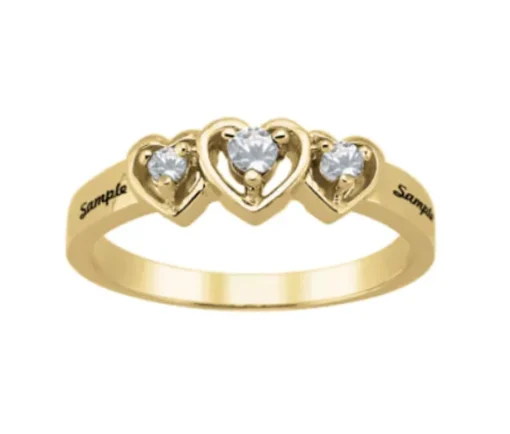 BAGUE DAME FAM 10K COEURS 3 PIERRES