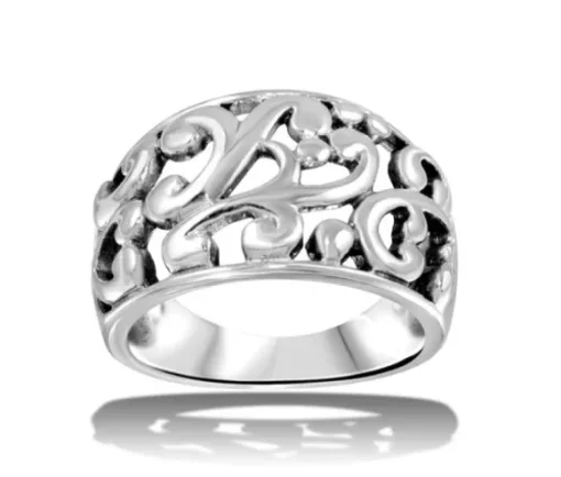 BAGUE DÔME AJOURÉ À MOTIF FLEUR/COEUR EN ARGENT