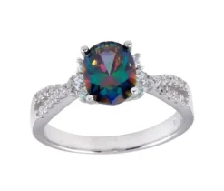 BAGUE EN ARGENT RHODIÉ SERTIE DpiUN TOPQAZE MYSTIQUE SYNTHÉTIQUE ET DE CUBIQUES ZIRCONIAS