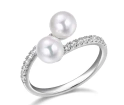 BAGUE EN ARGENT RHODIÉ SERTI DE PERLES DpiEAU DOUCE ET DE CUBIQUES ZIRCONIAS