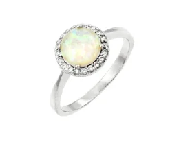 BAGUE EN ARGENT RHODIÉ SERTIE DpiUNE OPALE SYNTHÉTIQUE ET DE CUBIQUES ZIRCONIAS