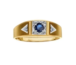 BAGUE EN OR 2 TONS SERTIE DpiUN SAPHIR ET DE DIAMANTS