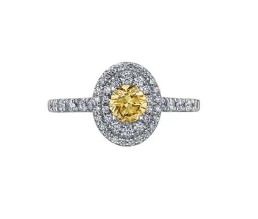 BAGUE EN OR BLANC SERTI DpiUN DIAMANT CANARI ET DE DIAMANTS