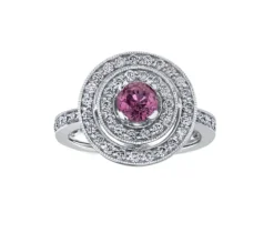 BAGUE EN OR BLANC SERTIE DpiUN SAPHIR ROSE ET DE DIAMANTS