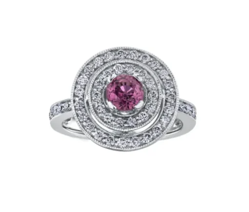 BAGUE EN OR BLANC SERTIE DpiUN SAPHIR ROSE ET DE DIAMANTS