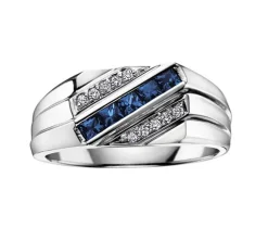 BAGUE EN OR BLANC SERTIE DE SAPHIRS BLEUS ET DE DIAMANTS