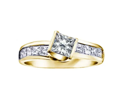 BAGUE EN OR BLANC SERTIE DE DIAMANTS PRINCESSES