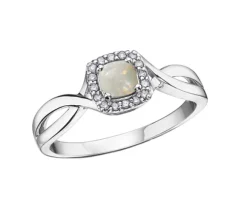 BAGUE EN OR BLANC SERTIE DpiUNE PIERRE DE NAISSANCE VARIÉE ET DE DIAMANTS