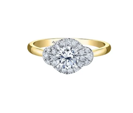 BAGUE EN OR JAUNE ET BLANC SERTIE DpiUN DIAMANT CANADIEN ET DE DIAMANTS