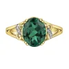 BAGUE EN OR JAUNE SERTIE DpiUN TOPAZE MYSTIQUE OU DpiUNE ÉMERAUDE SIMULÉE ET DE DIAMANTS