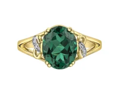 BAGUE EN OR JAUNE SERTIE DpiUN TOPAZE MYSTIQUE OU DpiUNE ÉMERAUDE SIMULÉE ET DE DIAMANTS