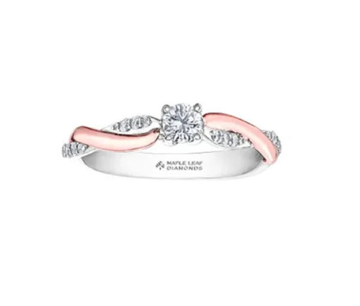 BAGUE EN OR 18K 2 TONS ROSE SERTIE DpiUN DIAMANT CANADIEN ET DE DIAMANTS