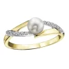 BAGUE EN OR 10K 2 TONS SERTIE DpiUNE PERLE DE CULTURE ET DE DIAMANTS