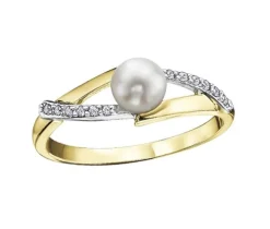 BAGUE EN OR 10K 2 TONS SERTIE DpiUNE PERLE DE CULTURE ET DE DIAMANTS