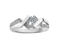 BAGUE EN OR 14K BLANC SERTIE DpiUN DIAMANT CANADIEN ET DE DIAMANTS