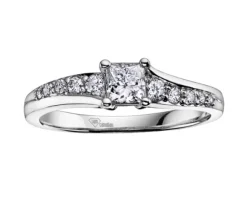 BAGUE EN OR 14K BLANC SERTIE DpiUN DIAMANT CANADIEN ET DE DIAMANTS