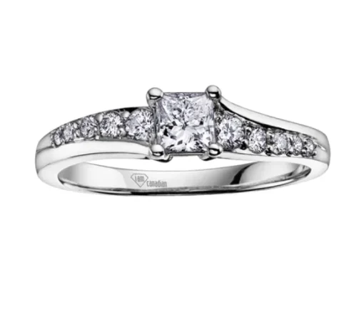 BAGUE EN OR 14K BLANC SERTIE DpiUN DIAMANT CANADIEN ET DE DIAMANTS