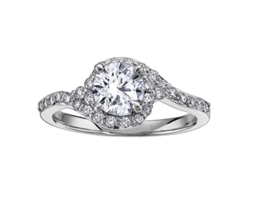 BAGUE EN OR 14K BLANC SERTIE DpiUN DIAMANT CANADIEN ET DE DIAMANTS
