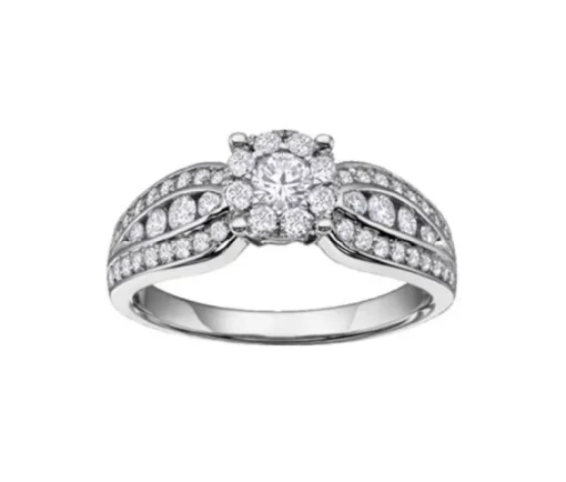 BAGUE EN OR 14K BLANC SERTIE DE DIAMANTS