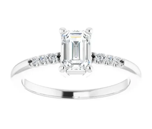 BAGUE EN OR 14K BLANC SERTIE DpiUN DIAMANT LABORATOIRE ÉMERAUDE ET DE DIAMANTS DE LABORATOIRES