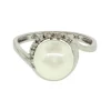 BAGUE EN OR 14K BLANC SERTIE Dpi,UNE PERLE DpiEAU DOUCE ET DE DIAMANTS
