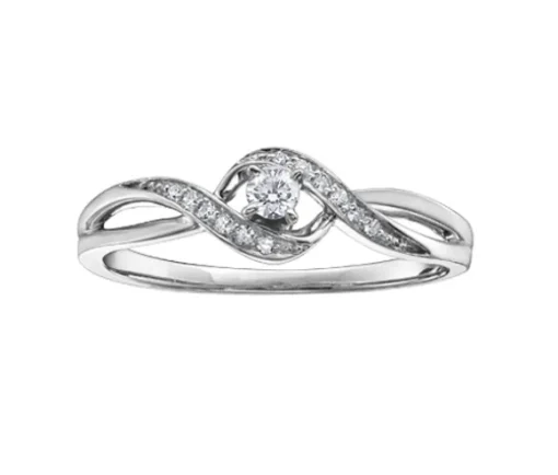 BAGUE EN OR 10K BLANC SERTIE DpiUN DIAMANT CANADIEN ET DE DIAMANTS
