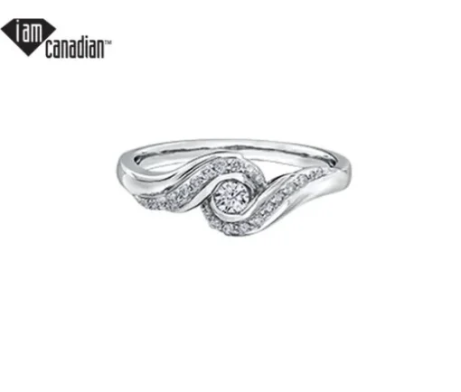 BAGUE EN OR 10K BLANC SERTIE DpiUN DIAMANT CANADIEN ET DE DIAMANTS