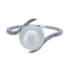 BAGUE EN OR 10K BLANC SERTIE DpiUNE PERLE DpiEAU DOUCE ET DE DIAMANTS
