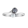 BAGUE EN OR 10K BLANC SERTIE DE 2 PERLES DE CULTURES ET DE DIAMANTS