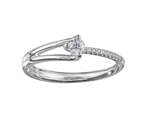 BAGUE EN OR 10K BLANC SERTIE DpiUN DIAMANT QUÉBÉCOIS ET DE DIAMANTS