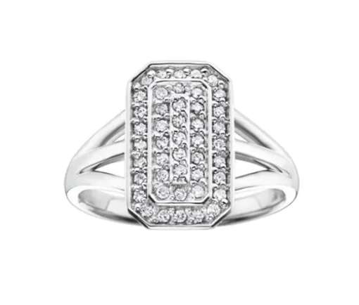 BAGUE EN OR 10K BLANC SERTIE DE DIAMANTS