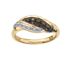 BAGUE EN OR 10K SERTIE DE DIAMANTS BLANCS ET BRUNS