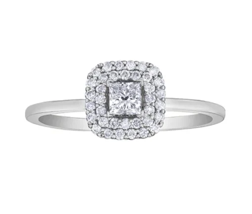 BAGUE EN OR 10K SERTIE DpiUN DIAMANT CANADIEN PRINCESSE ET DE DIAMANTS