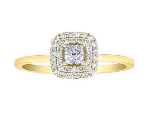 BAGUE EN OR 10K SERTIE DpiUN DIAMANT CANADIEN PRINCESSE ET DE DIAMANTS