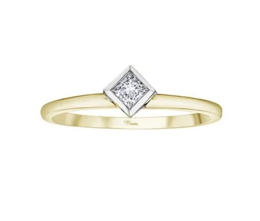 BAGUE EN OR 10K SERTIE DpiUN DIAMANT CANADIEN PRINCESSE