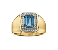 BAGUE EN OR 10K SERTIE DpiUN TOPAZE poBLUE LONDONpo ET DE DIAMANTS