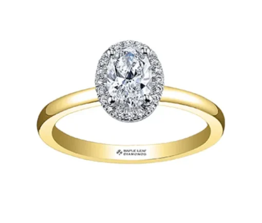 BAGUE EN OR 18K/PALLADIUM SERTIE DpiUN DIAMANT CANADIEN OVAL ET DE DIAMANTS