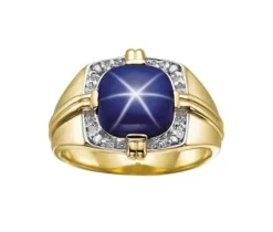 BAGUE EN OR SERTIE DpiUN SAPHIR ÉTOILÉ ET DE DIAMANTS