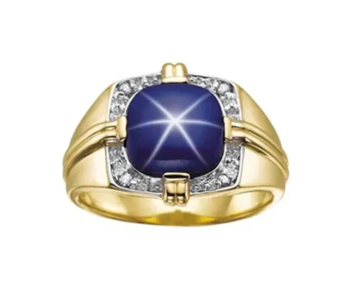 BAGUE EN OR SERTIE DpiUN SAPHIR ÉTOILÉ ET DE DIAMANTS