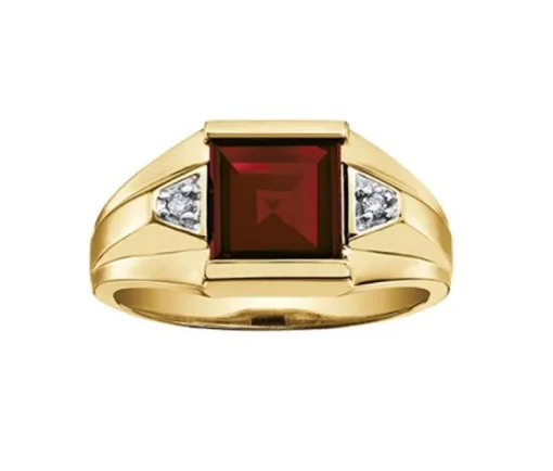 BAGUE EN OR SERTIE DpiUN GRENAT ET DE DIAMANTS