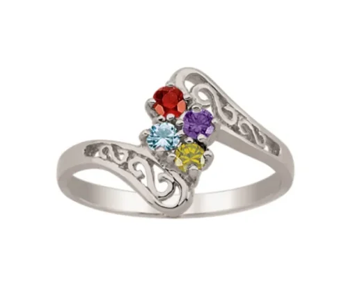 BAGUE FAMILIALE EN ARGENT OU EN OR 10K SERTIE DE 2-12 PIERRES SYNTHÉTIQUES