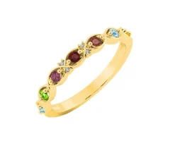 BAGUE FAMILIALE EN OR 10K JAUNE SERTIE DE PIERRES VÉRITABLES