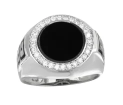 BAGUE POUR HOMME EN ARGENT RHODIÉ SERTIE DE CUBIQUES ZIRCONIAS ET DpiONYX