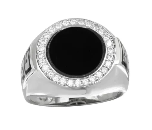BAGUE POUR HOMME EN ARGENT RHODIÉ SERTIE DE CUBIQUES ZIRCONIAS ET DpiONYX