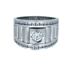 BAGUE POUR HOMME EN OR BLANC SERTIE DE CUBIQUES ZIRCONIAS