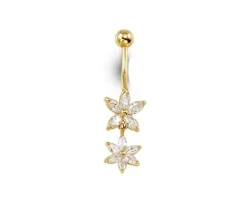 BARBELLE DE NOMBRIL FLEURS EN OR 14K SERTIE DE CUBIQUES ZIRCONIAS